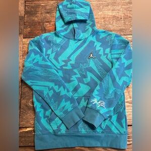 Retro Jordan Hoodie Youth Large Blue Air Jumpman Sweatshirt All Over Print